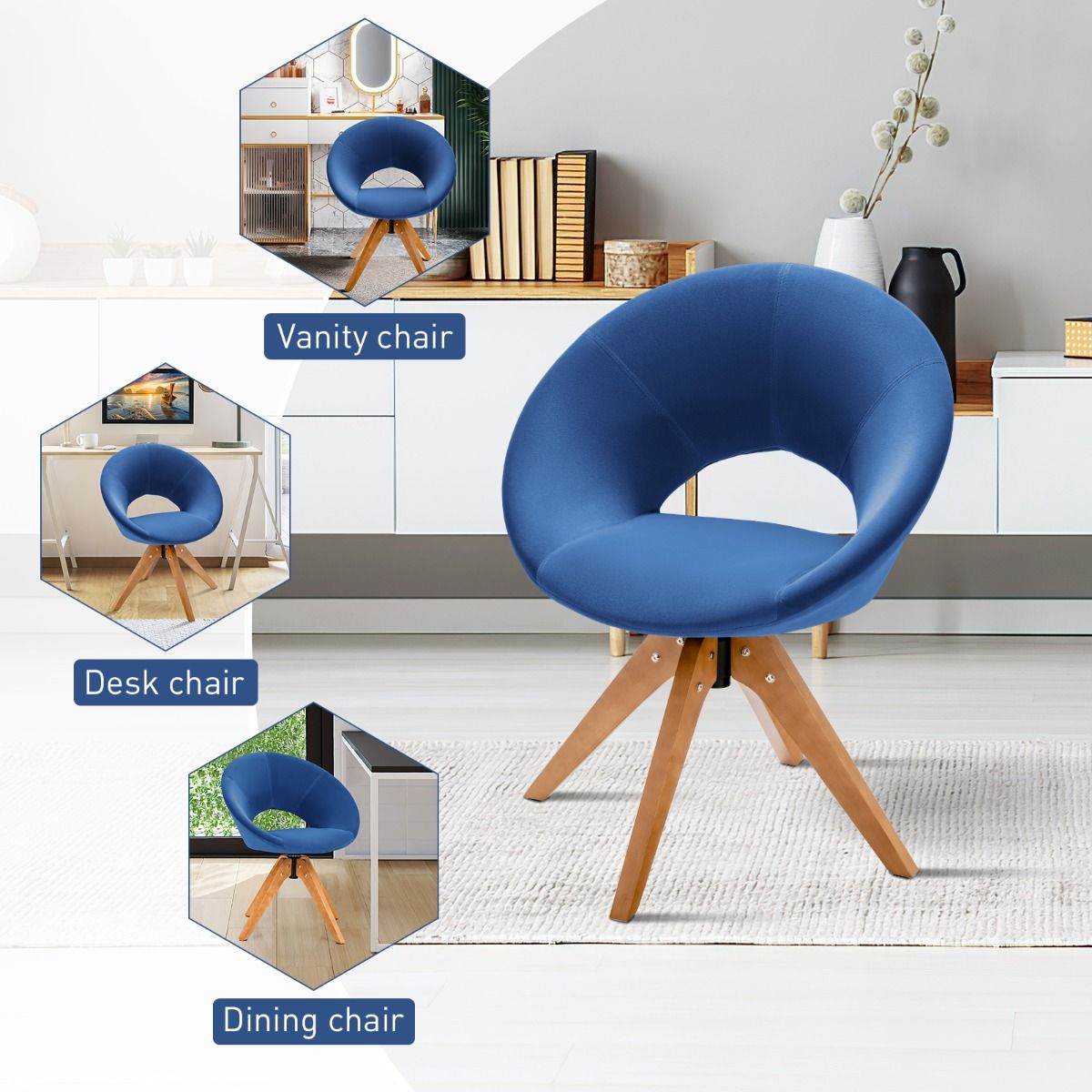 360 Swivel Velvet Accent Chair for Living Room, Bedroom and Office - Blue